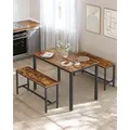 Produktbild: VASAGLE Esstisch, Küchentisch-Set mit 2 Bänken, 3er-Set, 110 x 70 x 75 cm, Vintagebraun-Schwarz - Braun