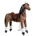 Produktbild: PONNIE Reitpferd mit Rollen Happy XL (9-99 Jahre), Spielpferd zum Reiten mit Abnehmbarer Braun Sattel und Halfter mit Zaumzeug, Kämmbare Mähne und Schwanz, Plüschpferd zum Reiten für Kinder PRO