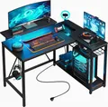 Produktbild: Five Stars® L-förmiger Gaming Schreibtisch - Computertisch - 107x80x76 cm - Gaming-Schreibtisch mit LED-Beleuchtung - Eckschreibtisch - Schwarz Carbon