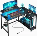 Produktbild: Five Stars® L-förmiger Gaming Schreibtisch - Computertisch - 107x80x76 cm - Gaming-Schreibtisch mit LED-Beleuchtung - Eckschreibtisch - Schwarz Carbon