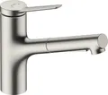 Produktbild: hansgrohe Zesis M33 - Küchenarmatur mit Brause ausziehbar, 2 Strahlarten, Wasserhahn Küche mit Auslaufhöhe 150 mm, Mischbatterie Küche 150° schwenkbar, Edelstahl Finish, 74800800