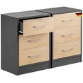 Produktbild: Casaria® Nachttisch 2er Set 54x39x28cm Holz 3 Schubladen Boxspringbett Schlafzimmer Wohnzimmer Beistelltisch Nachtschrank Nachtkästchen Tisch Anthrazit