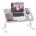 Produktbild: Laptop Tisch, SAIJI Bett Tisch, Dicker stabil Füße, Höhenverstellbar und Winkelverstellbar, genügend Maus Platz, bis zu 17in Laptop, für Homeoffice, Frühstücken, Lernen (Grau, 60 * 33cm)