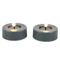 Produktbild: LED Teelichter grau außen 2 St. Timer 6,5x5,2cm 3D Flamme warmweiß flackernd neu
