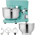 Produktbild: Küchenmaschine 1500W Türkis Knetmaschine mit Edelstahl Rührschüsseln Geräuscharm Küchenmixer mit Rührhaken Knethaken Schlagbesen und Spritzschutz 6