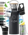 Produktbild: Trinkflasche Edelstahl mit Strohhalm, Infuser + 3 Deckel: BPA-frei, Auslaufsicher, Kohlensäure geeignet - Wasserflasche Fahrrad Thermosflasche Isoliert Isolierflasche Sport Wasser Flasche Kinder Tee