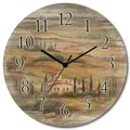 Produktbild: ARTLAND Wanddeko Wanduhr ohne Tickgeräusche aus Holz Funkuhr lautlos rund Ø 30 cm Toskanisches Tal A5DM Landschaften Bilder von Europa