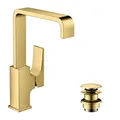 Produktbild: hansgrohe Wasserhahn Metropol, wassersparende Armatur mit Komfort-Höhe 230mm mit Push-Open Ablaufgarnitur, Polished Gold Optik