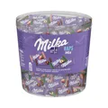 Produktbild: Milka Schokoladentäfelchen, NAPS Mix, Alpenmilch/Haselnuss/Crème au Cacao/Erdbeer, Klarsichtdose, 218 x 4,6 g (1 kg)
