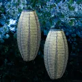 Produktbild: LED Solar Lampions oval Blumenmuster blau H: 40cm Party Balkon Garten 2 Stück