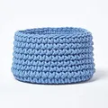 Produktbild: Homescapes gestrickter Aufbewahrungskorb in blau, runder Strickkorb / Stoffkorb 37 x 21 cm aus 100% Baumwolle mit Grobstick-Optik