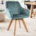 Produktbild: riess-ambiente Drehbarer Design Stuhl LIVORNO petrol Samt Buchenholz Beine mit Armlehnen Esszimmerstuhl Essstuhl Drehstuhl