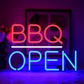 Produktbild: UExnkj-Y BBQ Open Neon Schild Neon Bar Schild Open Leuchtreklame LED Neon für Business Light Up Sign für Grillrestaurant, Bar, Store, Cafe, Shop, Club, Open Sign für Wanddekoration