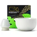 Produktbild: Japanische natürliche Steinstruktur Matcha Chawan (Ausgießer) mit Schneebesenablage, 18 OZ. TEANAGOO, K13, Lt. Grau, Matcha-Teeschale, Keramikschale, Teeschalen für Matcha, Matcha-Schale