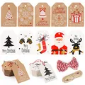 Produktbild: Koogel Weihnachten Kraftpapier Etiketten, 100 Stück 10 Verschiedene Designs Geschenkanhänger Etiketten mit 20M Schnuren für Weihnachten Dekoration 7 x 4.5cm