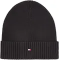 Produktbild: Tommy Hilfiger Herren Strickmütze Flag Cotton Beanie mit Kaschmir, Schwarz (Black), Einheitsgröße