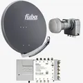 Produktbild: Fuba Sat Anlage 8 Teilnehmer | Satellitenschüssel Komplettset - DAA 850 A Alu Sat-Schüssel 85cm anthrazit + Fuba Quattro LNB + Fuba FMT508 Sat Multi