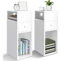 Produktbild: Nachttisch Schmal 2er Set, Beistelltisch Mit 2 Offenem Fach & 1 Schublade, 25x30x66cm Weiß - Vounot