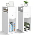 Produktbild: VOUNOT® Nachttisch 2er Set, Schmal, Beistelltisch mit 2 offenem Fach & 1 Schublade, Modern Nachtschrank, Nachtkästchen für Schlafzimmer, Wohnzimmer, 25x30x66cm Weiß