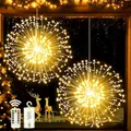 Produktbild: Joycome Leuchtkugel Weihnachten 2 Stück 198 LED Weihnachtsbeleuchtung Außen Batterie mit Fernbedienung, 8 Modi Feuerwerk Lichterkette Wasserdicht Hängende Weihnachtsdeko Fenster für Innen (Warmweiß)