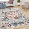 Produktbild: Paco Home Teppich Wohnzimmer Kurzflor Vintage Moderne Orient Optik Abstrakt Gau Rot Gelb, Grösse:80x150 cm