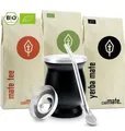 Produktbild: Mate Tee Set Bio ● 3 Matesorten + doppelwandiger Edelstahl Matebecher + Bombilla + Zubereitungsanleitung (schwarz)
