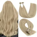 Produktbild: YoungSee Extensions Echthaar Bondings Blond 50 cm Bonding Extensions Echthaar 1g Aschblond Highlight Platinblond Keratin U Tip 50g Bondings Echthaar Blond Hot Fusion Nati Tip Extensions #18/613