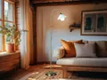 Produktbild: Höhenverstellbare LED Stehlampe Landhausstil - kleine Bogenlampe fürs Wohnzimmer