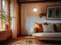 Produktbild: Höhenverstellbare LED Stehlampe Landhausstil - kleine Bogenlampe fürs Wohnzimmer