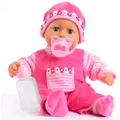 Produktbild: Bayer Design 93800-pink 93825AA Babypuppe First Words, Schlafaugen, spricht 24 Babylaute, weicher Körper, mit Schnuller und Flasche, 38 cm, pink