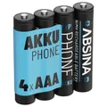 Produktbild: ABSINA Akku AAA für Telefon 800 mAh - 4x NiMH Telefonakkus Akkus Batterien