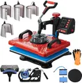 Produktbild: VEVOR Transferpresse 38 x 30cm Hitzepresse 10 in 1 T-Shirtpresse Rot Textilpresse Heißpresse 360-Grad-Drehbar Multifunktionale Sublimation Maschine Becherpresse Tassenpresse für Hüten Tellern Tassen