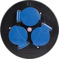 Produktbild: as - Schwabe 3-fach-Steckdoseneinsatz für Kabeltrommeln 230V/16A, mit Klappdeckel blau, abgesichert durch Thermoschutzschalter, mit montierter Zugentlastung und Dichtung, IP44, Schwarz, 10566