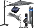 Produktbild: KESSER® Sonnenschirm Ampelschirm Sun Rund XL LED Solar Ø330 cm Inkl. Abdeckung, 7-Fach Verstellbar Neigbar Kippbar Groß 360° Drehbar Gartenschirm mit Kurbel Sonnenschutz UV50+ Anthrazit