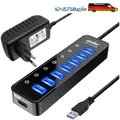 Produktbild: USB 3.0 Hub 7 Ports 20W 5V4A Netzteil Schalter L