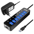 Produktbild: USB Hub 3.0 7 Ports mit Ladefunktion und Netzteil für PC, Laptop, Tablet