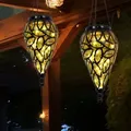 Produktbild: Solarlampen Für Außen Hängend Gartendeko Für Draußen Hängeleuchte Balkon Antik, Akku Ip44 Wetterfest, Metall Schwarz Amber, 15x Led, Dxh 13,5x50cm, 2er Set