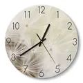 Produktbild: DEQORI Glasuhr | rund Ø 30 cm | Motiv Pusteblume ganz nah | ausgefallene leise Design Uhr aus Glas | Wanduhr für Wohnzimmer & Küche | moderne Hingucker Uhr für die Wand