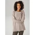 Produktbild: Strickpullover ANISTON CASUAL, Damen, Gr. 48/50, beige (beigemeliert), Feinstrick, Obermaterial: 50% Viskose, 28% Polyester, 22% Polyamid, meliert, oversize hüftbedeckend, Rundhals, Fledermausärmel Rippstrickbündchen, Pullover Strickpullover, mit eingestricktem Stern im Rücken