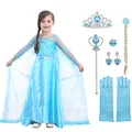 Produktbild: URAQT Kleid Prinzessin Kostüm Kinder Mädchen, Krone Kleid Kinder Kostüm 9-teiliges Set mit Diadem Handschuhe Zauberstab usw für Weihnachten Verkleidung Karneval Halloween,130CM