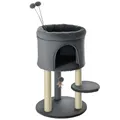 Produktbild: PawHut Kratzbaum 73,5H cm Katzenbaum mit Katzenhöhle und Spielball Kletterbaum Sisalsäule Katzenspielzeug Plüsch Grau+Cremeweiß