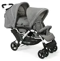 Produktbild: CHIC 4 BABY - Geschwisterwagen DUO mit Tragetasche und Regenschutz, Geschwisterkinderwagen für zwei Kinder, Zwillingswagen, Zwillingsbuggy, Tandemkinderwagen, Tandembuggy, Kinderwagen, Jeans grau