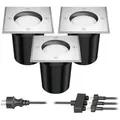 Produktbild: ledscom.de Bodeneinbaustrahler REJA für außen Edelstahl eckig IP67 inkl. GU5.3 LED (warmweiß, 18,51W, je 430lm, 100°) 3er Set