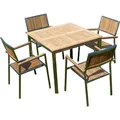 Produktbild: ALEOS. Gartengarnitur Edelstahl Teak Set Tisch 90x90 cm + 4 Teak Sessel A-Grade Teak Holz Serie KUBA Gastroqualität