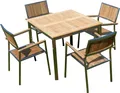 Produktbild: ALEOS. Gartengarnitur Edelstahl Teak Set Tisch 90x90 cm + 4 Teak Sessel A-Grade Teak Holz Serie KUBA Gastroqualität