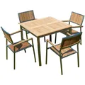 Produktbild: GASTRO Gartengarnitur Edelstahl Teak Tisch 90x90 cm 4 Teak Stuhl stapelbar KUBA