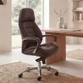 Produktbild: FineBuy Designer Bürostuhl Braun Bezug Echtleder Schreibtischstuhl bis 120 kg XXL Chefsessel höhenverstellbar Drehstuhl ergonomisch mit Armlehnen - Braun