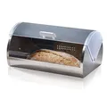 Produktbild: KHG Brotkasten Rolldeckel transparent milchig, Rollbrotkasten Metall Edelstahl mit Kunststoff-Deckel, Brotaufbewahrung Breite 39 cm Tiefe 25,5 cm