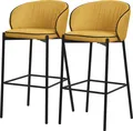 Produktbild: ML-Design Barhocker 2er Set Senf Stoffbezug 76 cm hoch Gepolsterte Barstühle mit Metallgestell Rückenlehne & Fußstütze Küchenstühle Bistrohocker