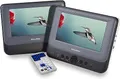 Produktbild: Salora DVP7048TWIN Tragbarer DVD-Player – Auto-CD-Player mit 2 Bildschirmen, 7 Zoll HD für Auto und Kinder – 2 Stunden Akku, USB/SD-Kartenleser, Multi-Format-Wiedergabe, Unterstützt AVI, MP4, MP3